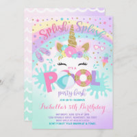 Unicorn Pool Party Invitation Pool Birthday Party