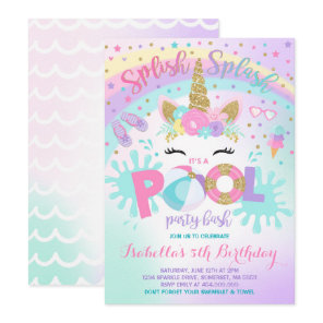 Unicorn Pool Party Invitation Pool Birthday Party
