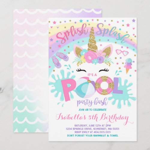 Unicorn Pool Party Invitation Pool Birthday Party