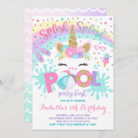 Unicorn Pool Party Invitation Pool Birthday Party