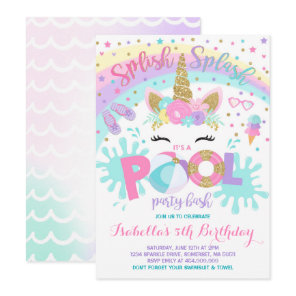 Unicorn Pool Party Invitation Pool Birthday Party