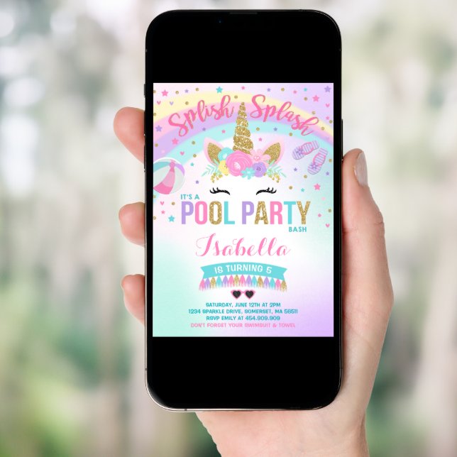 Unicorn Pool Party Invitation Pool Birthday Party (Front Digital)