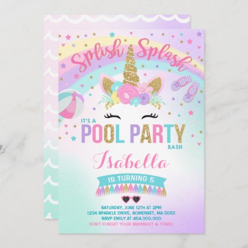 Unicorn Pool Party Invitation Pool Birthday Party