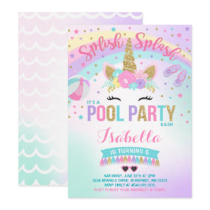 Unicorn Pool Party Invitation Pool Birthday Party