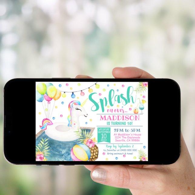 Unicorn Pool Party Invitation Unicorn Float (Front Digital)