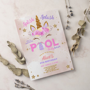 Unicorn Pool Party Splish Splash Birthday Invitation