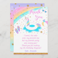 Unicorn Pool Party Thank You Card