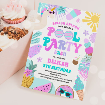 Unicorn Pool Party Tropical Summer Pool Birthday Invitation by PixelPerfectionParty at Zazzle