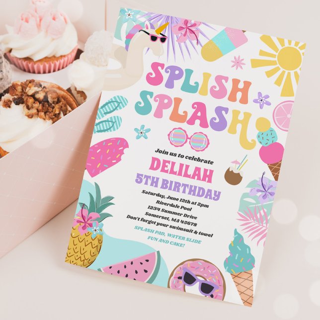 Unicorn Pool Party Tropical Summer Pool Birthday Invitation (Creator Uploaded)