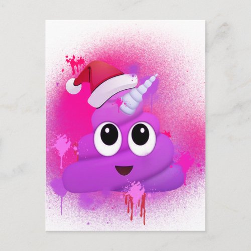 Unicorn Poop Santa Emoji Spray Paint Holiday Postcard