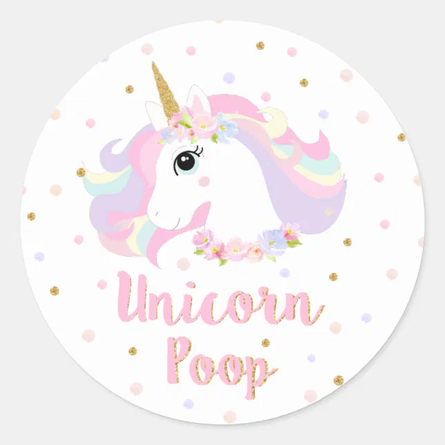 Unicorn Poop Sticker Birthday Party Favor Labels | Zazzle