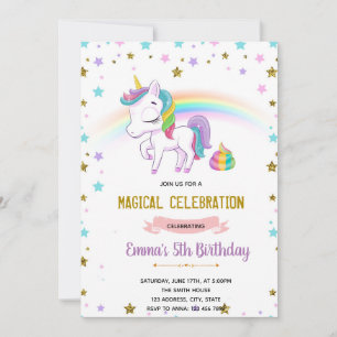 Unicorn pooper party invitation