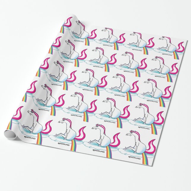 Unicorn pooping Rainbow - Einhorn turns rainbow Wrapping Paper (Unrolled)