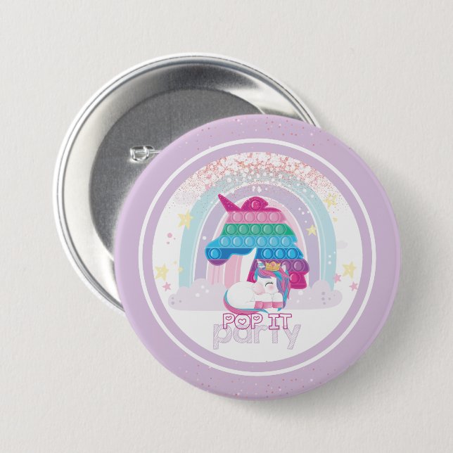 Unicorn Pop It Birthday  Button (Front & Back)
