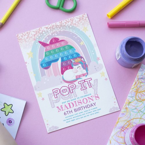 Unicorn Pop It Birthday Party Invitation