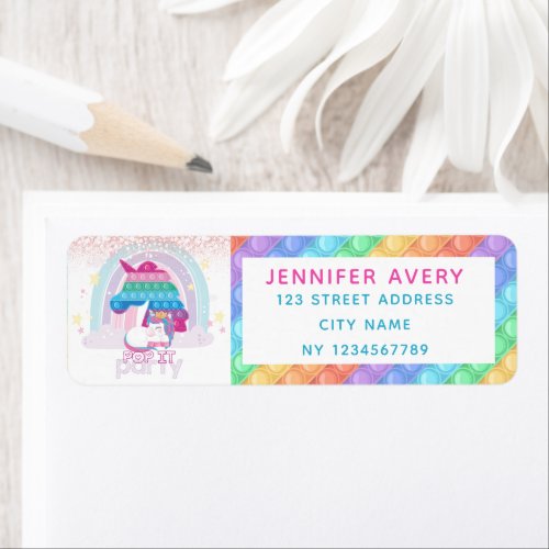 Unicorn Pop It Birthday Return Address Label