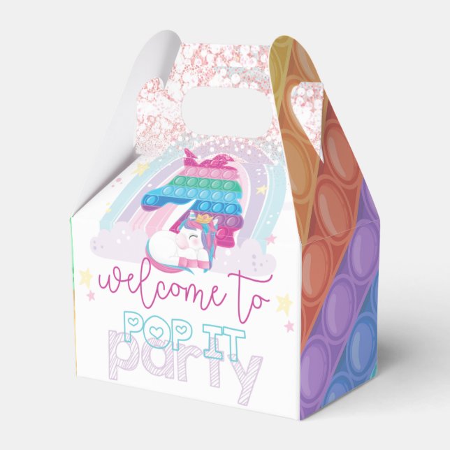 Unicorn Pop It Birthday Welcome Favor Boxes (Front Side)