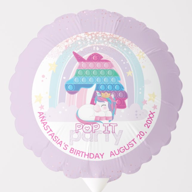 Unicorn Pop It Girl Birthday Photo Balloon (Front)