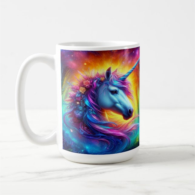 Unicorn Portrait in Enchanted Forest  Coffee Mug (Left)