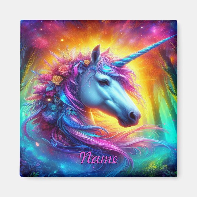 Unicorn Portrait in Enchanted Forest  Magnet (Front)