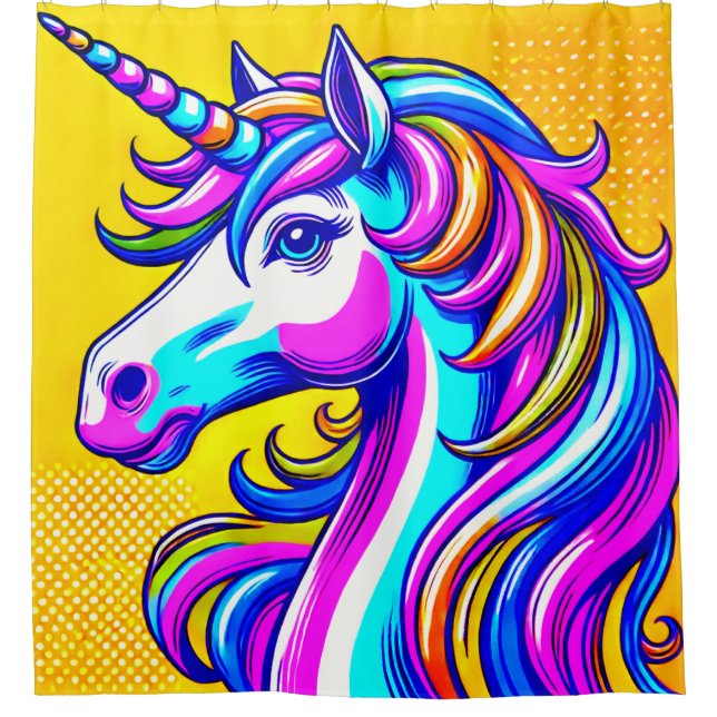 Unicorn Portrait Radiant Rainbow Mane Shower Curtain (Front)