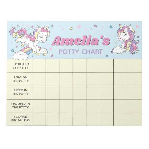 Unicorn Potty Chart Personalized Name  Tasks Notepad