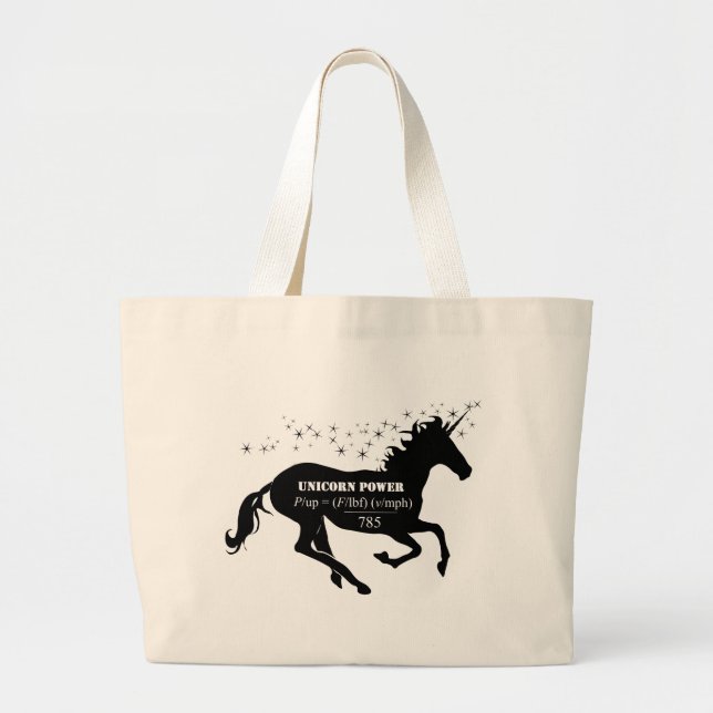 Unicorn Power Fake Math Formula Funny Large Tote Bag (Front)