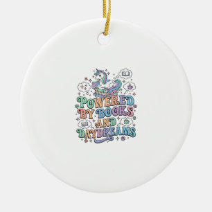 Unicorn Powered by Books and Daydreams Kawaii Vect Ceramic Ornament