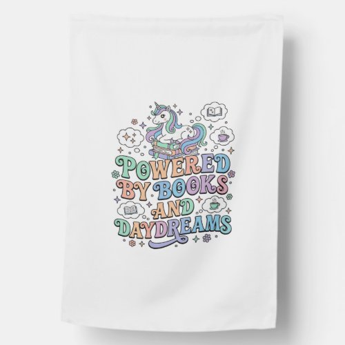 Unicorn Powered by Books and Daydreams Kawaii Vect House Flag