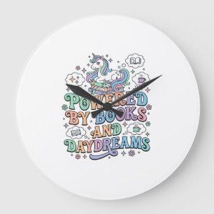 Unicorn Powered by Books and Daydreams Kawaii Vect Large Clock