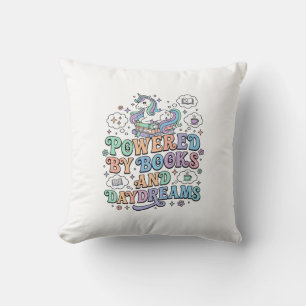 Unicorn Powered by Books and Daydreams Kawaii Vect Throw Pillow