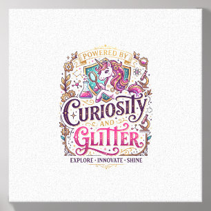 Unicorn Powered by Curiosity and Glitter Stylish W Canvas Photo Tile