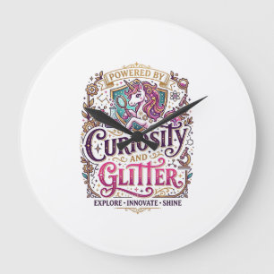 Unicorn Powered by Curiosity and Glitter Stylish W Large Clock