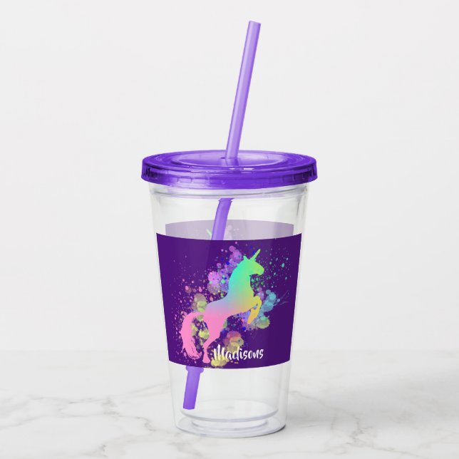 Unicorn Pretty Fantasy Rainbow Personalized Acryli Acrylic Tumbler (Back)