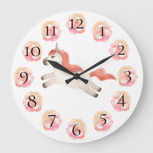 Unicorn Pretty Girly Pastel Floral Large Clock