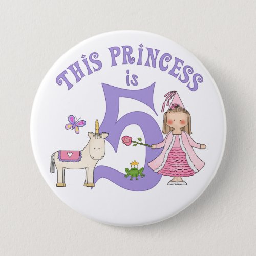 Unicorn Princess 5th Birthday Button