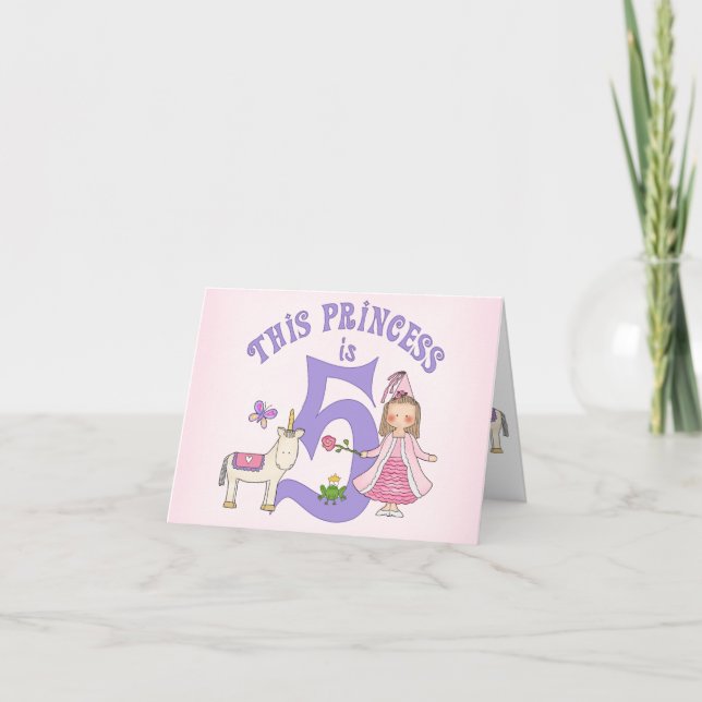 Unicorn Princess 5th Birthday Inviitation Thank You Card (Front)