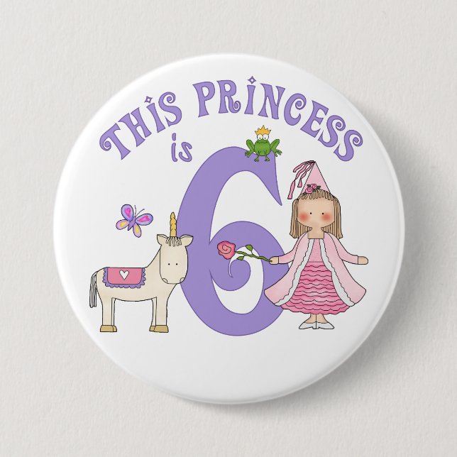 Unicorn Princess 6th Birthday Pinback Button (Front)