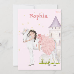 Unicorn Princess Age Dark Hair Birthday Invitation