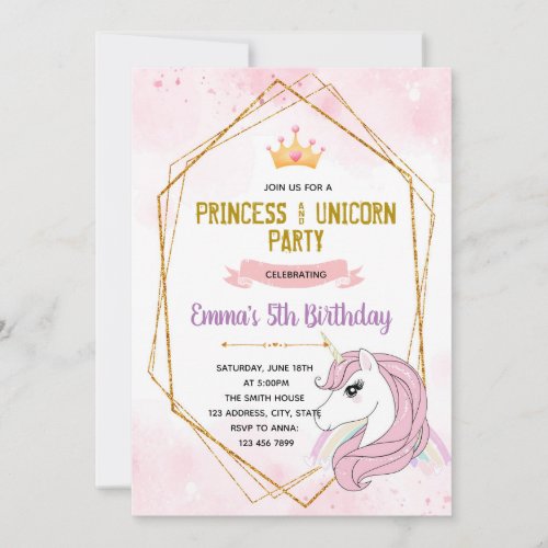Unicorn princess birthday invitation
