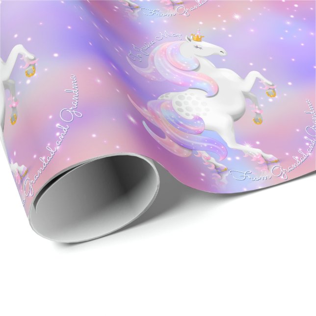 Unicorn Princess Candy Floss Sparkles Personalised Wrapping Paper (Roll Corner)
