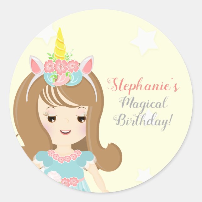 Unicorn Princess Classic Round Sticker (Front)