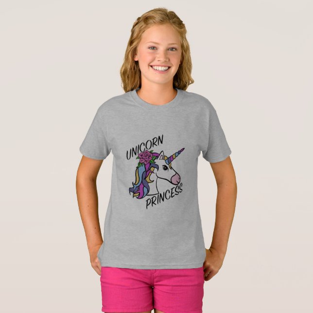Unicorn Princess Design - Girls' Basic T-Shirt (Front Full)