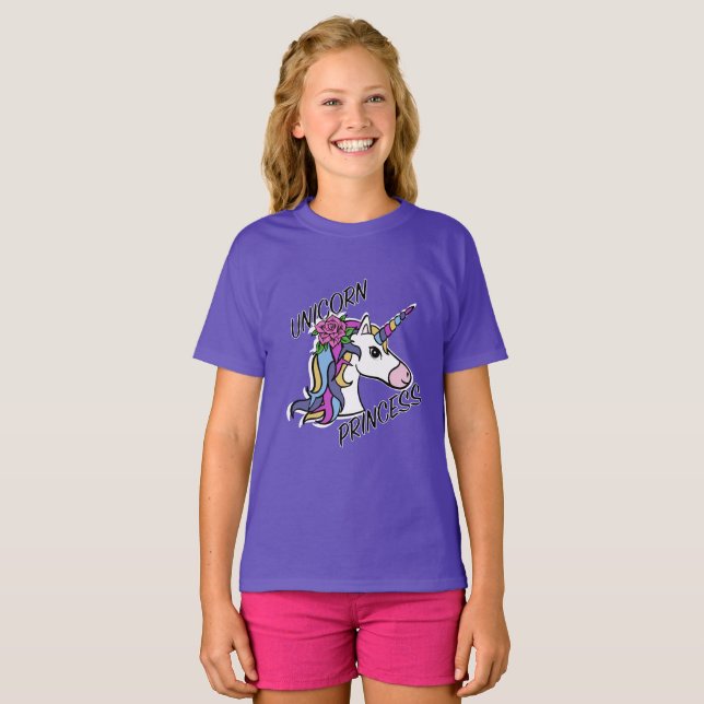 Unicorn Princess Design - Girls' Basic T-Shirt (Front Full)