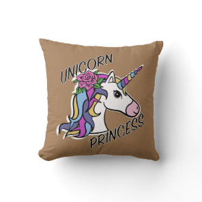 Unicorn Princess Design - Throw Pillow 16" x 16"