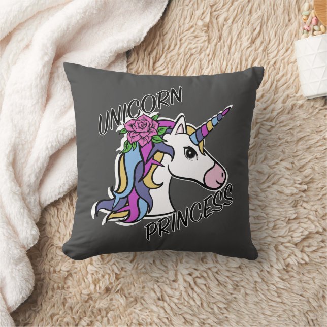 Unicorn Princess Design - Throw Pillow 16" x 16" (Blanket)