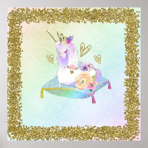 Unicorn Princess Diva Iridescent Rainbow Pastel Poster