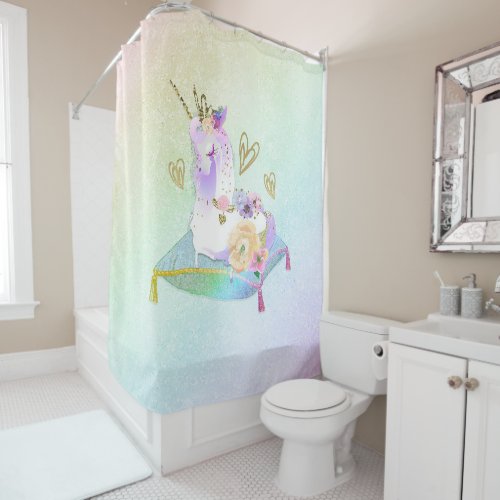 Unicorn Princess Diva Iridescent Rainbow Pastel Shower Curtain