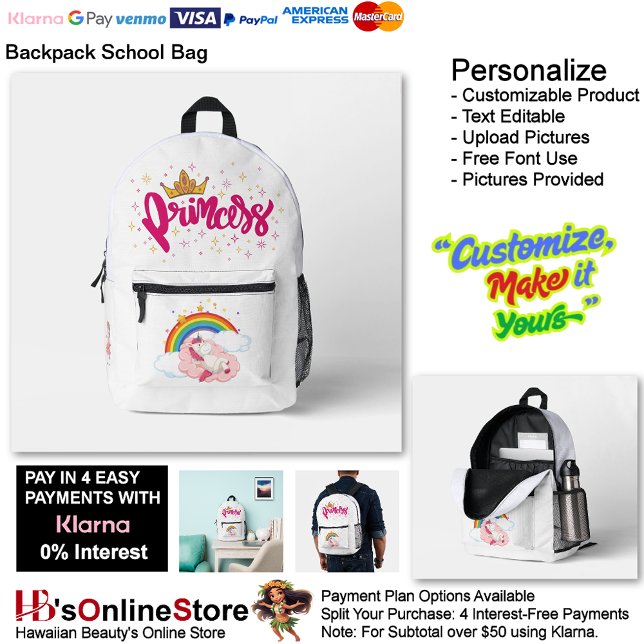 Unicorn Princess Dreamy Fantasy School Supplies 8 Printed Backpack (Unicorn Princess Dreamy Fantasy School Supplies Printed Backpack 8.)