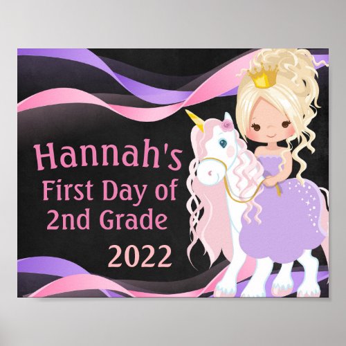 Unicorn  Princess First Day of School Chalkboard Poster